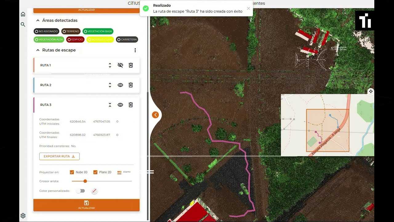 Characterization of routes with airborne LiDAR